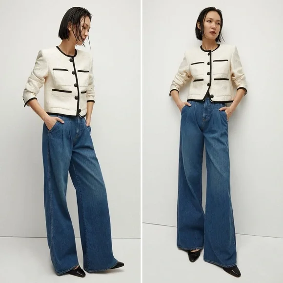 VERONICA BEARD Darla Jacquard Contrast Trim Jacket Size 10 Ivory Black - Picture 11 of 16